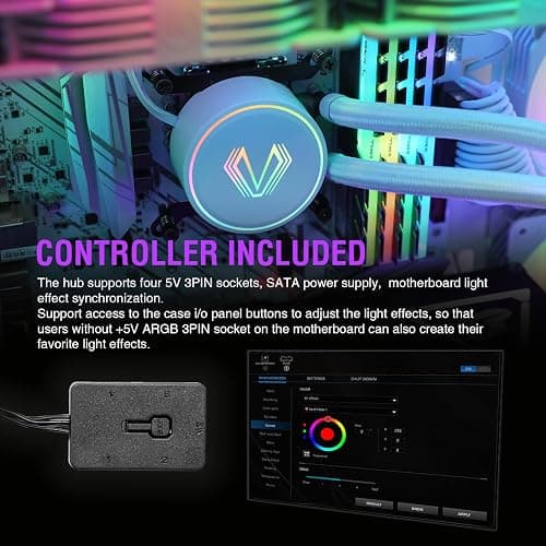 Vetroo V360 Liquid CPU Cooler, 3X 120mm Addressable RGB Pump & PWM Fans, 360mm Radiator 290W TDP AIO Water Cooling w/Controller Hub for Intel LGA 1851/1700/1200 AMD AM5/AM4, for Gaming Console - White thumbnail 2