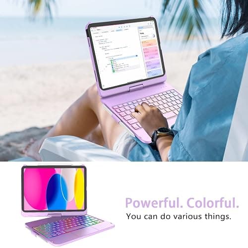 CC Store for iPad (A16) 11th 10th Generation Case with Keyboard - 7 Color Backlit 360° Swivel Multi-Touch Track Pencil Holde for iPad 11-inch A16 2025 10th Gen 10.9 Inch 2022 (Light Purple) thumbnail 7