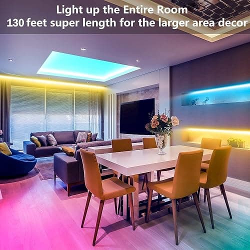 Tenmiro Led Strip Lights 130ft (2 Rolls of 65ft) Smart Light Strips with App Control RGB Led Lights for Bedroom，Music Sync Color Changing Lights for Room Party thumbnail 6