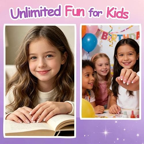 120Pcs White French Tip Press On Nails for Kids, 5 Pack Nude Press On Nails | Almond Full Cover False Nail for Kids, 12 Size, Non-Toxic, Fashion Nail Kit with Adhesive Tabs, Nail File, for Every Outfit thumbnail 7