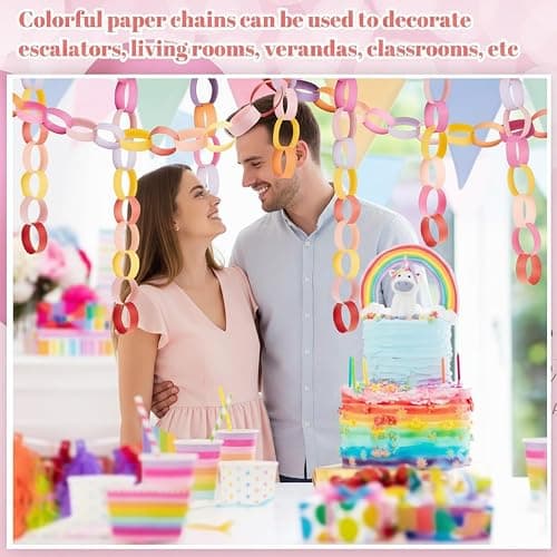 Lincia 600 Sheet Paper Chain Garland Strips 1x8 Inch with Double Sided Tape, DIY Construction Paper Chains for Birthday Wedding Holiday Party Decorations, Crafts Supplies (Valentine) thumbnail 3