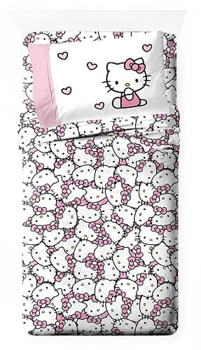 Jay Franco Sheet Set with Fitted, Flat Sheets & Pillow Cover - Ultra-Soft Bedding with Pillowcase for Room Decor, Multi - Hello Kitty, 3 Piece Twin - Image 1