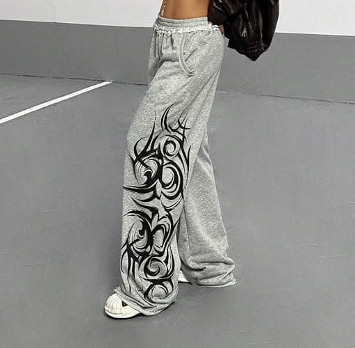 ZAFUL Womens Wide Leg Sweatpants Y2K Gothic Graffiti High Waisted Lounge Pants Athletic Joggers Pants with Pockets thumbnail 3