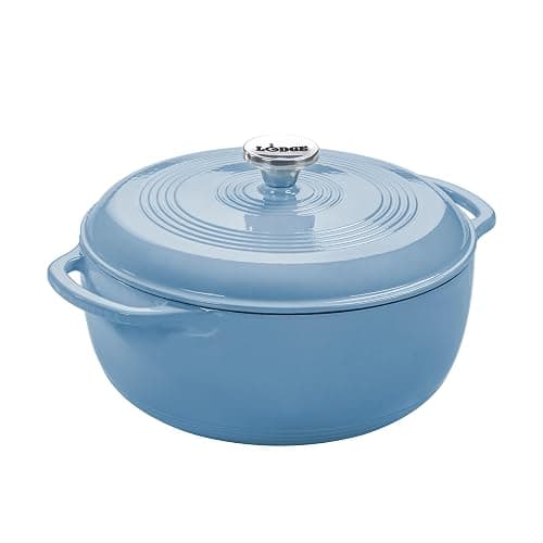 Lodge 3 Quart Enameled Cast Iron Dutch Oven with Lid – Dual Handles – Oven Safe up to 500° F or on Stovetop - Use to Marinate, Cook, Bake, Refrigerate and Serve – Storm Blue - Image 1