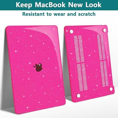 Teryeefi Pink Glitter Case Compatible with MacBook Air 13 inch 2021 2020-2018 Release M1 A2337 A2179 A1932, Sparkly Protective Hard Shell with Keyboard Cover + Screen Protector, Glitter Rose thumbnail 4