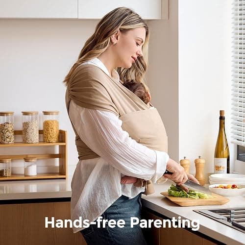 Momcozy Baby Wrap Carrier - Easy to Wear Infant Carrier Slings, Lightweight Hands Free Baby Sling, Adjustable Baby Carriers for Newborn to Toddler 8-35 lbs, Baby Wraps Carrier, Light Curry thumbnail 7