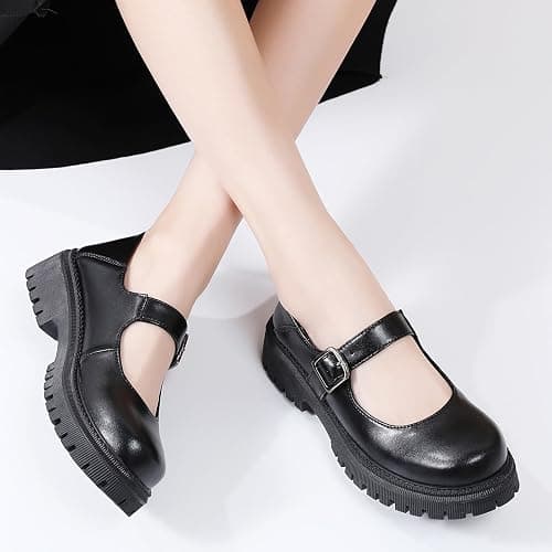 XMM Mary Jane Shoes Platform Chunky Mary Janes for Women Ladies Comfort Leather Round Toe Non-Slip Dressy Casual Cute Girls School Work Shoes thumbnail 4