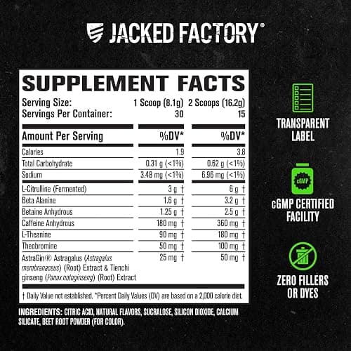 Jacked Factory NITROSURGE Pre Workout Supplement - Endless Energy, Instant Strength Gains, Clear Focus, Intense Pumps - NO Booster & Preworkout Powder with Beta Alanine - 30 Servings, Cherry Limeade thumbnail 2