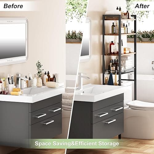 Kalrin Over-The-Toilet Storage Rack, 4-Tier Bathroom Organizer Shelf Over Toilet with Adjustable Shelf and Basket, Freestanding Space Saver Bathroom Shelves Above Toilet for Room (Vintage Brown) thumbnail 4