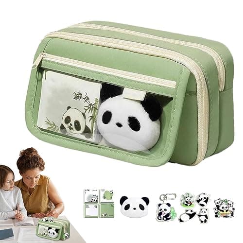 Large Capacity Panda Pencil Case, Multi-layer Cute Pencil Case for Girls, Zipper Pen Pouch Holder with Panda Keychain Brooch Notepad, Ka-waii Pencil Case, for Markers Erasers & Stationery Supplies thumbnail 9