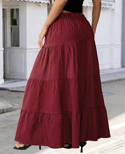 TITOMD Womens Flowy Maxi Skirts Summer A Line Ruffle Boho Long Skirt | Casual Elegant, Flared, Elastic Waist, Beach Vacation Outfits, Soft Fabric, Ideal for Spring, Fall, Daily, Going out thumbnail 6
