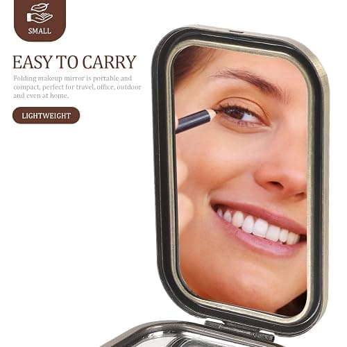 1pc Vintage Double-Sided Foldable Makeup Mirror Compact Portable Travel Cosmetic Mirror for Women High-Definition Present thumbnail 9
