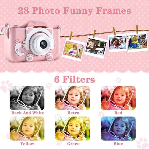 CIMELR Kids Camera Toys for 3 4 5 6 7 8 9 10 11 12 Year Old Boys/Girls, Kids Digital Camera for Toddler with Video, Christmas Birthday Festival Gifts for Kids, Selfie Camera for Kids, 32GB SD Card - Pink Cat thumbnail 4