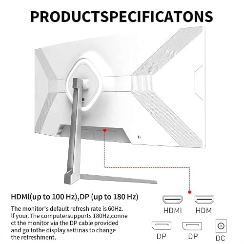 ZZA UltraWide 34 Inch Curved Monitor 1500R PC Screen 180hz Refresh Rate WQHD 3440x1440 Computer Gaming Monitor VA PanelAMD FreeSync Premium | HDR10 | 99% sRGB | VESA thumbnail 8