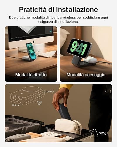 Belkin UltraCharge Caricatore iPhone Qi2, Stazione di Ricarica Wireless 2 in 1 25W, Caricatore Wireless Compatibile con MagSafe per iPhone, AirPods, Pixelsnap con Porta USB-C e Adattatore 45W, Nero thumbnail 5