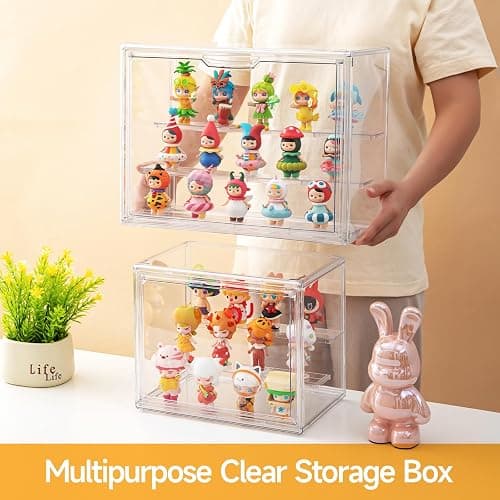 Acrylic Display Cases for Collectibles, 3 Tier Clear Shelf Boxes for Figures, Miniature Dustproof and Stackable Action Figure Display Case (1, Large) thumbnail 6
