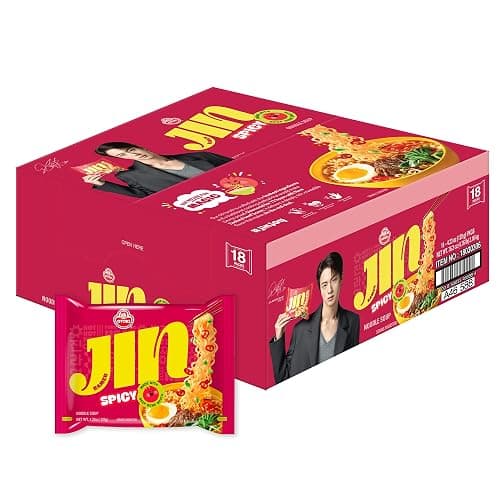 OTOKI Jin Ramen (SPICY), BTS Jin & JIN RAMEN edition without BTS Jin Sticker, Authentic Korean Instant Noodles, Rich and Savory Beef Broth, Quick and Easy Meal 4.23 oz x 18 Pack (1 Box) (PACK OF 18, SPICY) - Image 1