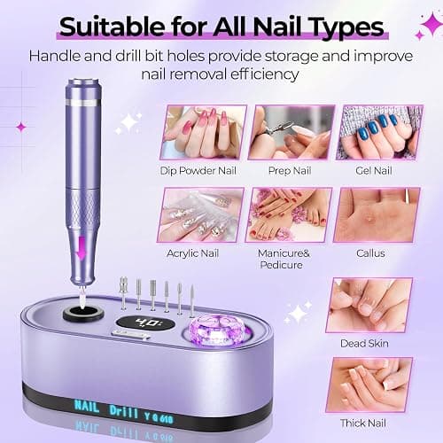 JOSGLOI Electric Nail Drill Professional: 40000RPM Electric Nail File Kit E File Nail Drill Machine with LCD Display for Acrylic Gel Nail, Manicure Pedicure Polishing Nail Grinder for Salon Home Use thumbnail 5