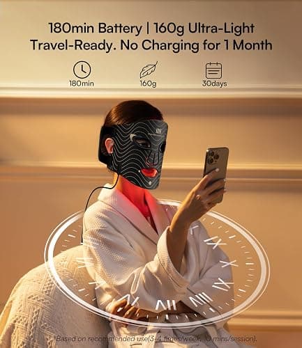 INIA Red Light Therapy Mask for Face – 4 Light Modes with 850nm NIR, Red & Blue LED Light Therapy, 2600mAh Rechargeable LED Face Mask for Radiant Glow at Home, Black thumbnail 9