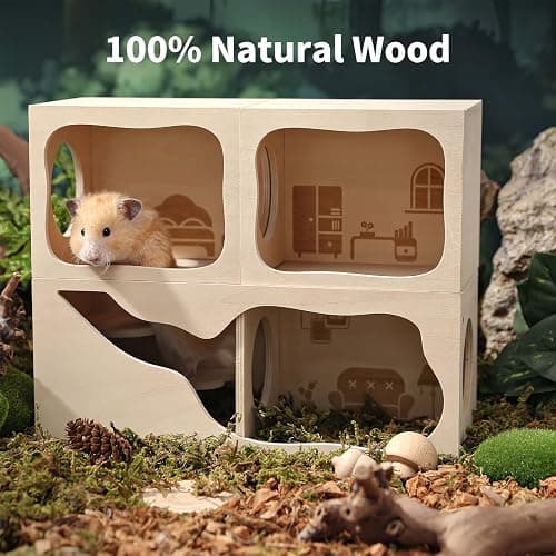 Marchul Magnetic Hamster Hideout Wooden House Chamber for Small Animals Pets Tunnel Exploring Toys for Dwarf Hamsters, Syrian, Gerbils, Hedgehogs, Rats, Mice (Living Room) thumbnail 7