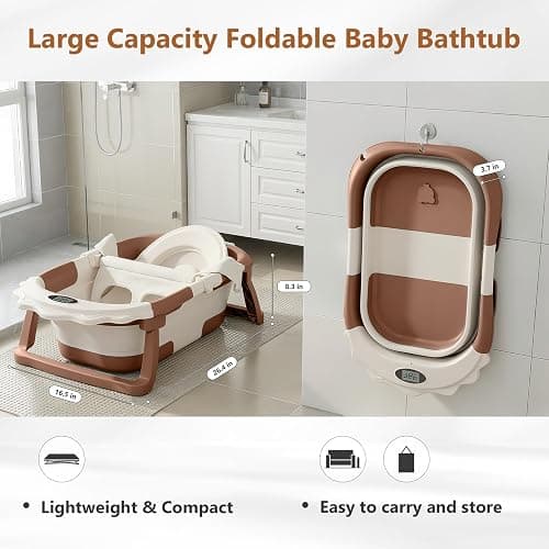MoreFeel Foldable Baby Bathtub with Thermometer - 4-in-1 Grow-with-Me Collapsible Infant Tub (Newborn to Toddler) with Adjustable Mesh Sling - Space Saving Design thumbnail 5