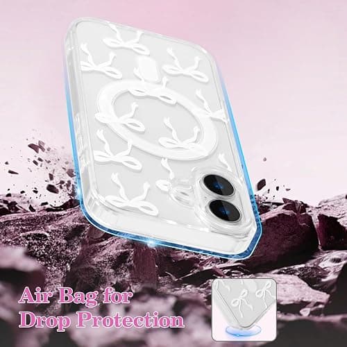 UEEBAI Magnetic for iPhone 16 Case, Bow Case Compatible with MagSafe, Wireless Slim Clear Ribbon Aesthetic Phone Cover Anti-Yellowing Shockproof Protective Cover for Women Girl - White thumbnail 5