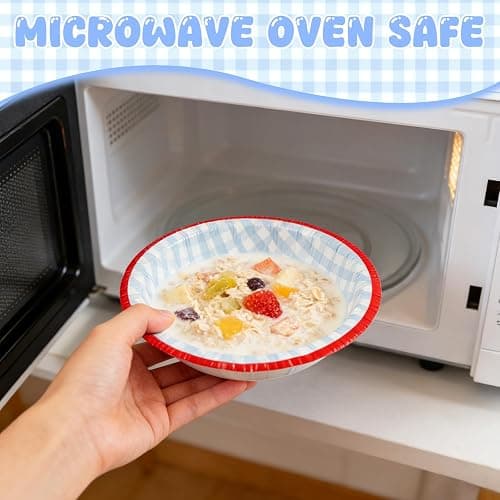 DTFMZOV 100 Pcs Gingham Paper Plates and Bowls Set - 50 Pcs 8.5 Inch Disposable Blue Gingham Plates and 50 Pcs Small Paper Bowls 8 oz Soak Proof, Cut Proof, Microwave Safe Party Supplies thumbnail 3