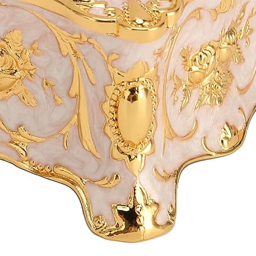 Vintage Metal Jewelry Box Small Trinket Jewelry Storage Box, Vintage Rectangle Trinket Jewelry Box Treasure Chest Box Jewelry Decorative Box Women Girls (Gold White) thumbnail 7