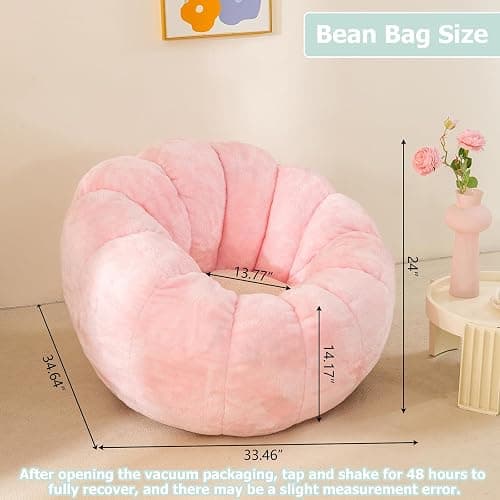 IEVENW Pumpkin Bean Bag Sofa Chair, Bean Bag Chair with Filler for Teens, Kids, Toddler, Comfy and Lazy Sofa for Dorm, Apartment, Living Room and Bedroom, Pink thumbnail 2