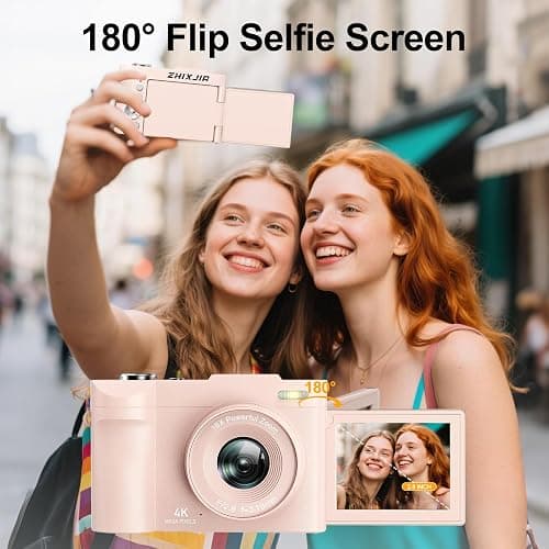 4K Digital Camera for Photography Autofocus, 50MP Vlogging Camera Kids with 2.8'' 180° Flip Screen 18X Zoom 32G Card Compact Point Shoot Cameras Anti Shake Flash Video Photo Batteries Girls Boys Pink thumbnail 4