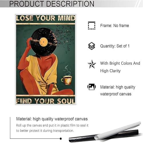 Vintage Lose Your Mind Find Your Soul Poster Mental Health Inspirational Quote Wall Art Abstract Broken Music Girl Prints Painting For Living Room Bedroom Office Wall Decor 12x16in Unframed thumbnail 2
