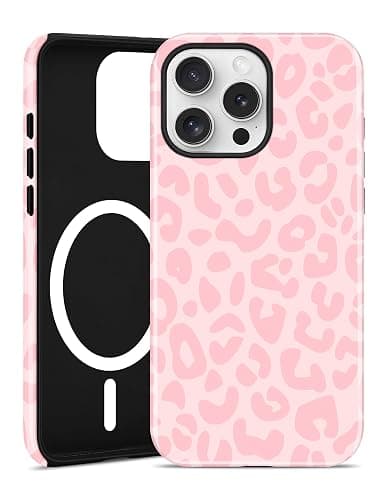 Jusy Magnetic Cheetah Phone Case for iPhone 13/14,Pink Leopard | Compatible with MagSafe,Cute Aesthetic Tortoise Shell Design,TPU and PC Protective Shockproof Cover - Image 1