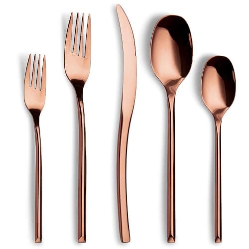Lemeya 20-Piece Rose Gold Silverware Set for 4,Modern 18/10 Stainless Steel Flatware Set,Luxury Cutlery Set,Unique Utensils Set for Restaurant,Spoons and Forks Set,Mirror Polished,Dishwasher Safe - Image 1