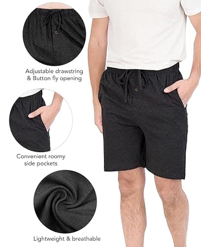 Andrew Scott Men's Lounge Shorts | Drawstring & Pockets Cotton PJ-Sleep Short Bottoms | Multi Packs thumbnail 4