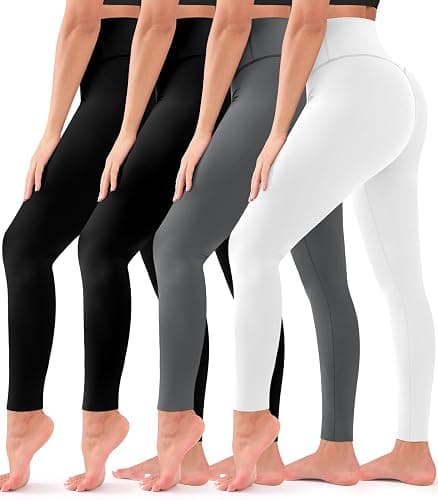 4 Pack Leggings for Women - High Waisted Full Length Buttery Soft Yoga Pants for Workout Athletic Daily - Image 1