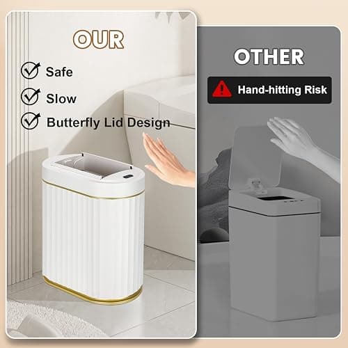 ELPHECO Bathroom Trash Can with Lid Butterfly, Motion Sensor Trash Can Bathroom Decor Automatic Garbage Can Wastebasket Bathroom Accessories, Kitchen, Living Room, Office, White Gold thumbnail 6