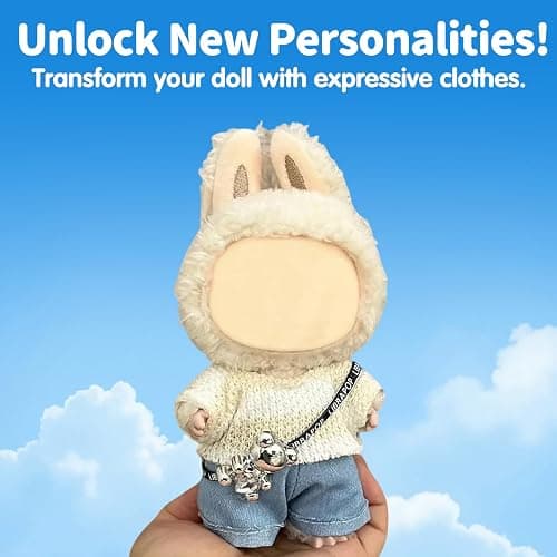 17cm Doll Clothes(NO Doll), Cute Dolls Outfit Accessories with Sweater + Denim Jeans + Pants, Small Kawaii Clothes Set for Dolls(Style 4) thumbnail 3