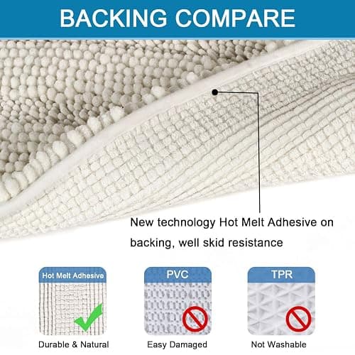 H.VERSAILTEX Bath Rugs for Bathroom Non Slip Bath Mats Extra Thick Chenille Striped Rug 20" x 32" Absorbent Non Skid Fluffy Soft Shaggy Washable Dry Fast Plush Mat for Indoor, Bath Room, Tub - Cream thumbnail 4