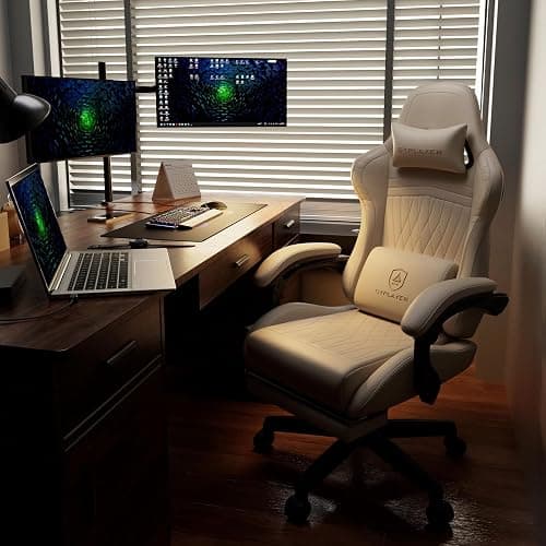 GTPLAYER Gaming Chair with Speakers ACE-PRO, Computer Video Game Chairs with Footrest for Adults, Built-in Speakers, App Support & Bluetooth Control, Ergonomic Reclining Silla, Linkage Armrest, Ivory thumbnail 2