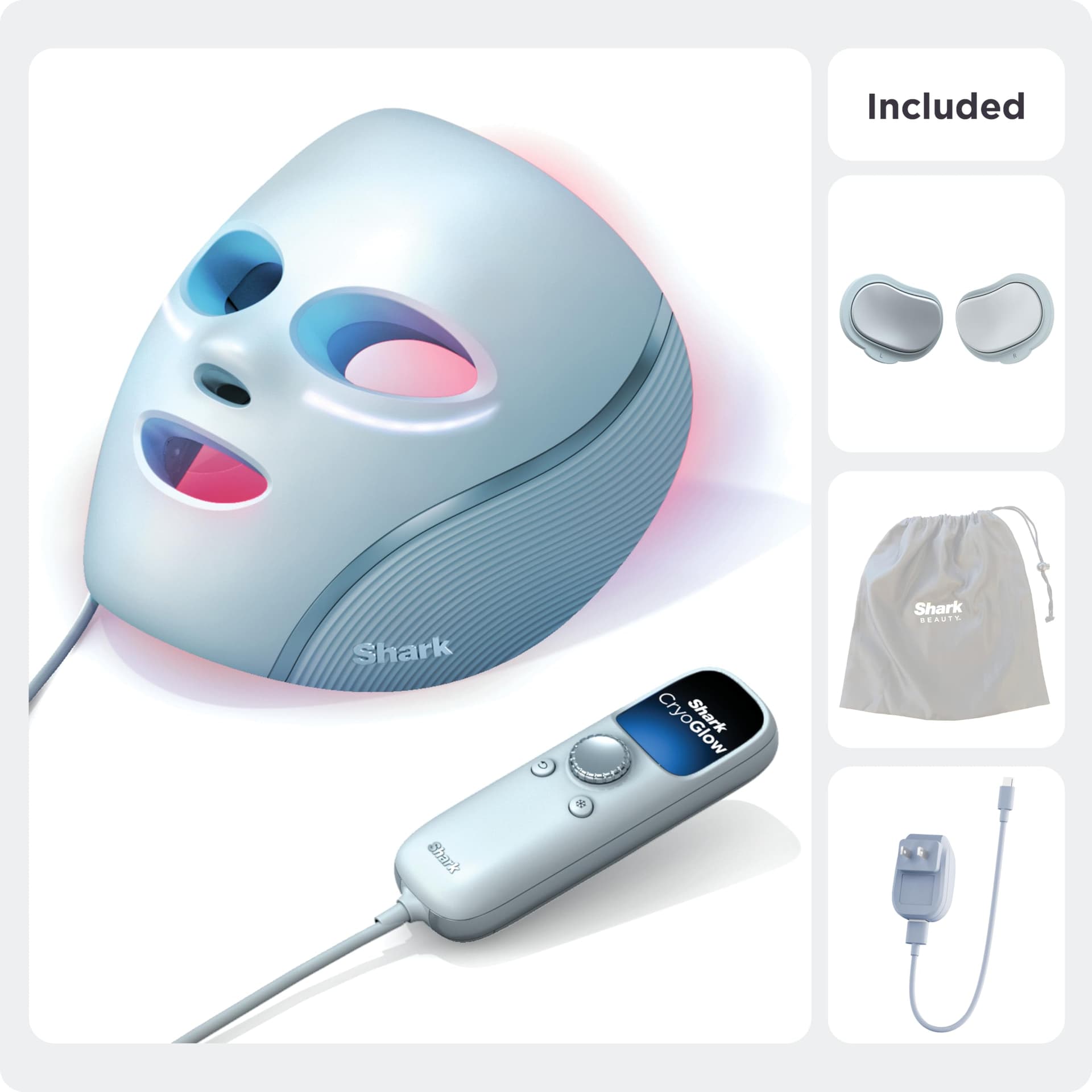Shark CryoGlow LED Face Mask with Under-Eye Cooling, Anti-Ageing & Blemish Repair, Red & Blue LED, Infrared Light Therapy, USB-C, Remote Control thumbnail 3