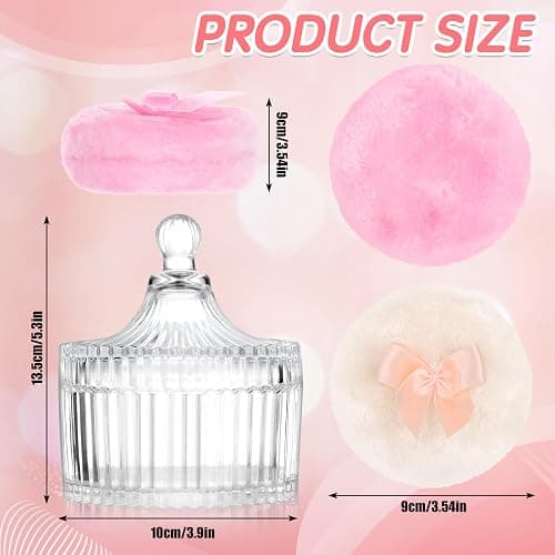 Body Powder Puff and Container, 2PCS 3.54" Powder Puff and 1PCS 5.3x3.9 Powder Container, Large Dusting Powder for Women Body Puff thumbnail 2