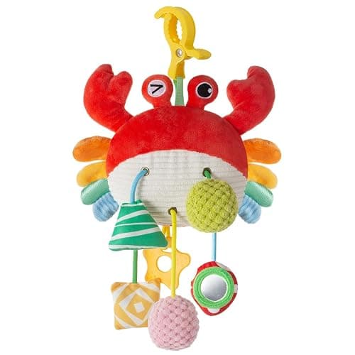 Lynncare Car Seat Toy for Babies 0-6 Months, Stroller Toy with a Convenient Clip, Carseat Toys Hanging Baby Accessories,Built-in Bell, Rattle,Mirror for Infant,Babies Gift 0-3-6-12 Months Boy Girl - Image 1