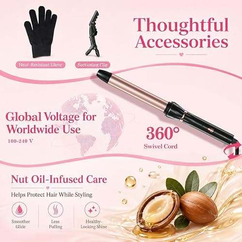 Hahahope 1 Inch Curling Wand, Long Barrel Ceramic Curler for Loose Waves | Clamp-free design creates natural curls without creases, 2 Heat Settings, Global Voltage 100-220V, 30s fast heating thumbnail 7
