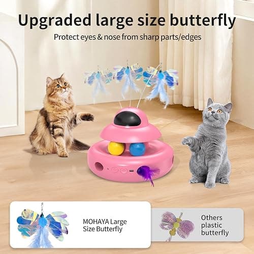 MOHAYA Automatic Cat Toys,4-in-1 InteractiveCat Toys for Bored Indoor Adult Cats, Electric Flying Butterfly,Rechargeable Moving Ambush Feather,Pink Kitter Toy Track Balls thumbnail 5