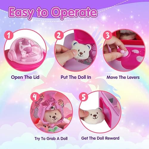 TingingYuli Claw Machine for Kids,Unicorn Mini Vending Machines Candy Grabber Prize Dispenser Toys for Girls,Electronic Arcade Game with 20 Mini Plush Toys for Christmas Easter Birthday Gifts thumbnail 7