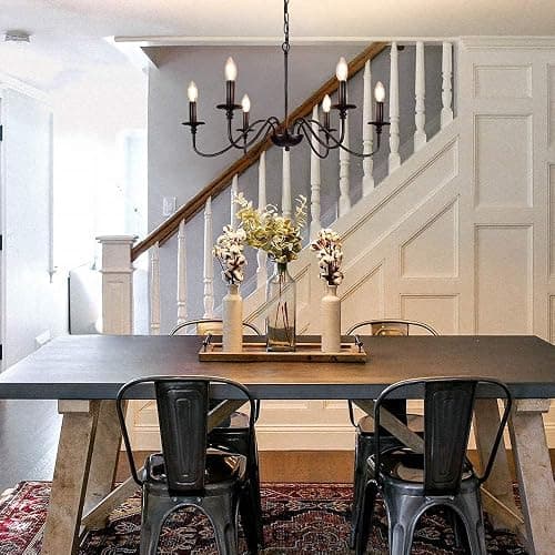 Depuley Farmhouse Chandelier for Dining Room: 6-Light Black Industrial Kitchen Island Pendant Light Fixture - Rustic Candle Chandeliers Vintage Modern Hanging Ceiling Lamp for Bedroom Foyer thumbnail 7