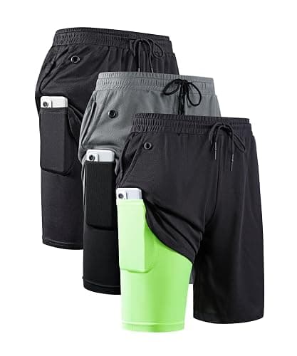 JWJ Mens 2 in 1 Running Shorts Quick Dry Gym Athletic Workout Clothes with Side Pockets - Image 1