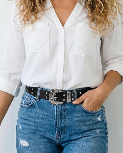 maikun Studded Belt for Women, Western Buckle Design Punk Rock Rivet Belt | Cool Belt thumbnail 2