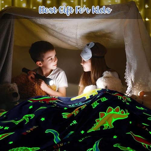 Dinosaur Gifts Toys for Boys Girls - Glow in The Dark Dino Blanket Best Christmas Birthday Valentines Easter Presents for Kids Age 1 2 3 4 5 6 7 8 9 10 Year Old Child Teen Toddler Soft Throw 50"x60" thumbnail 3
