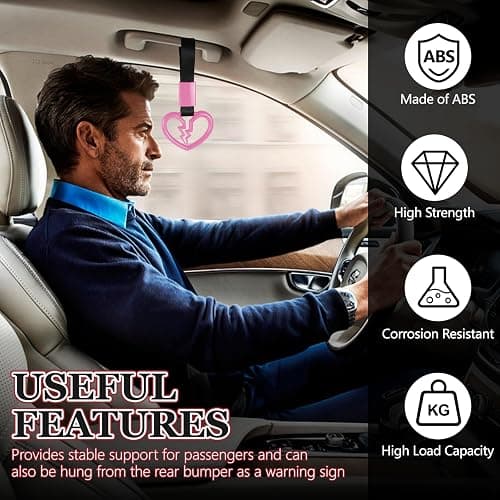Wuyaoyao 2PCS Broken Heart Handle Ring for Car, Heart Shaped Handle Straps, Hand Strap Grab Handles Hang Ring for Car Bus Subway, Drift Charm Rear Bumper Warning Interior Decoration (Pink) thumbnail 5